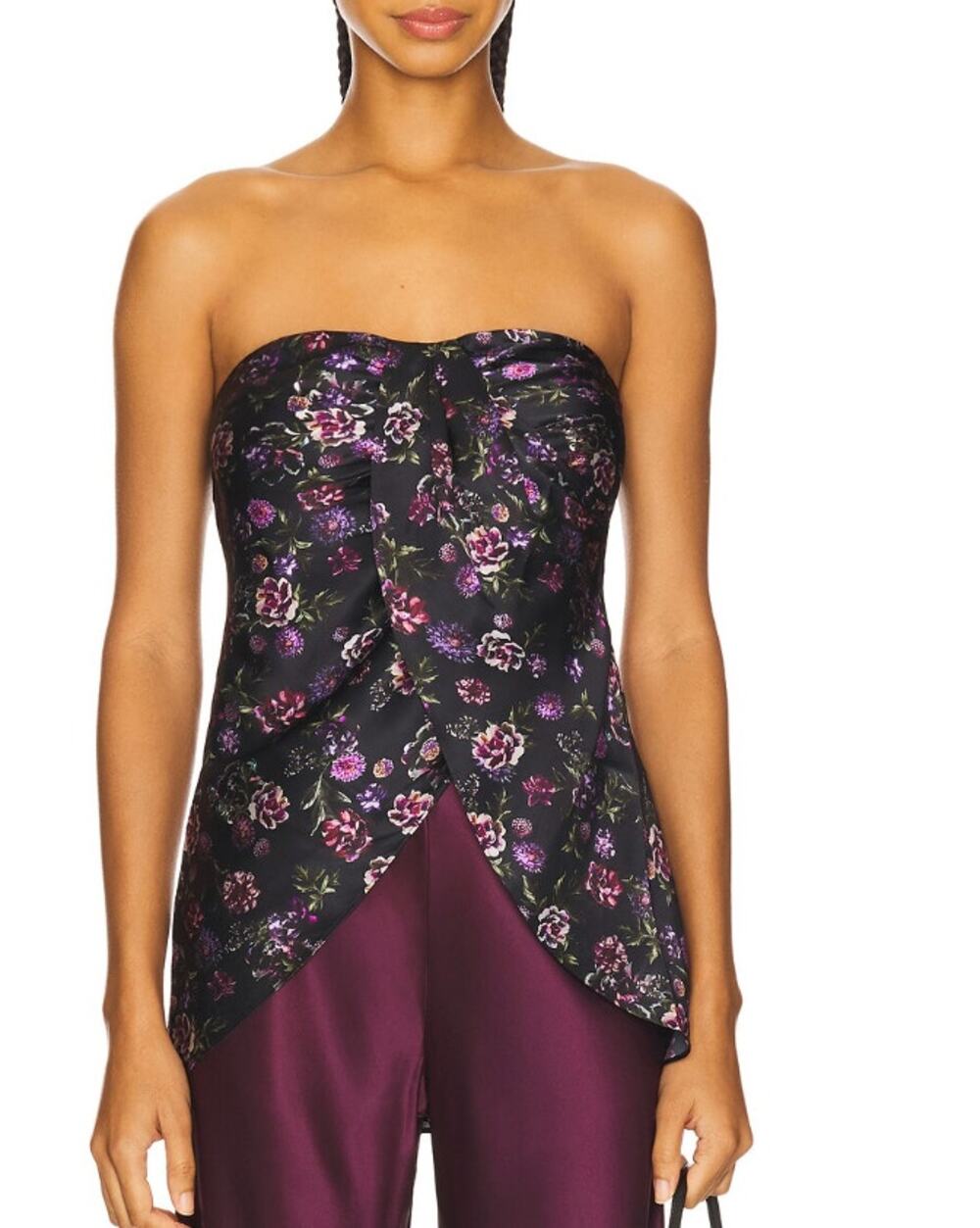 CAMI NYC Bonita Strapless Camisole Silk Mini Dark Stormy Purple Floral SMALL NEW